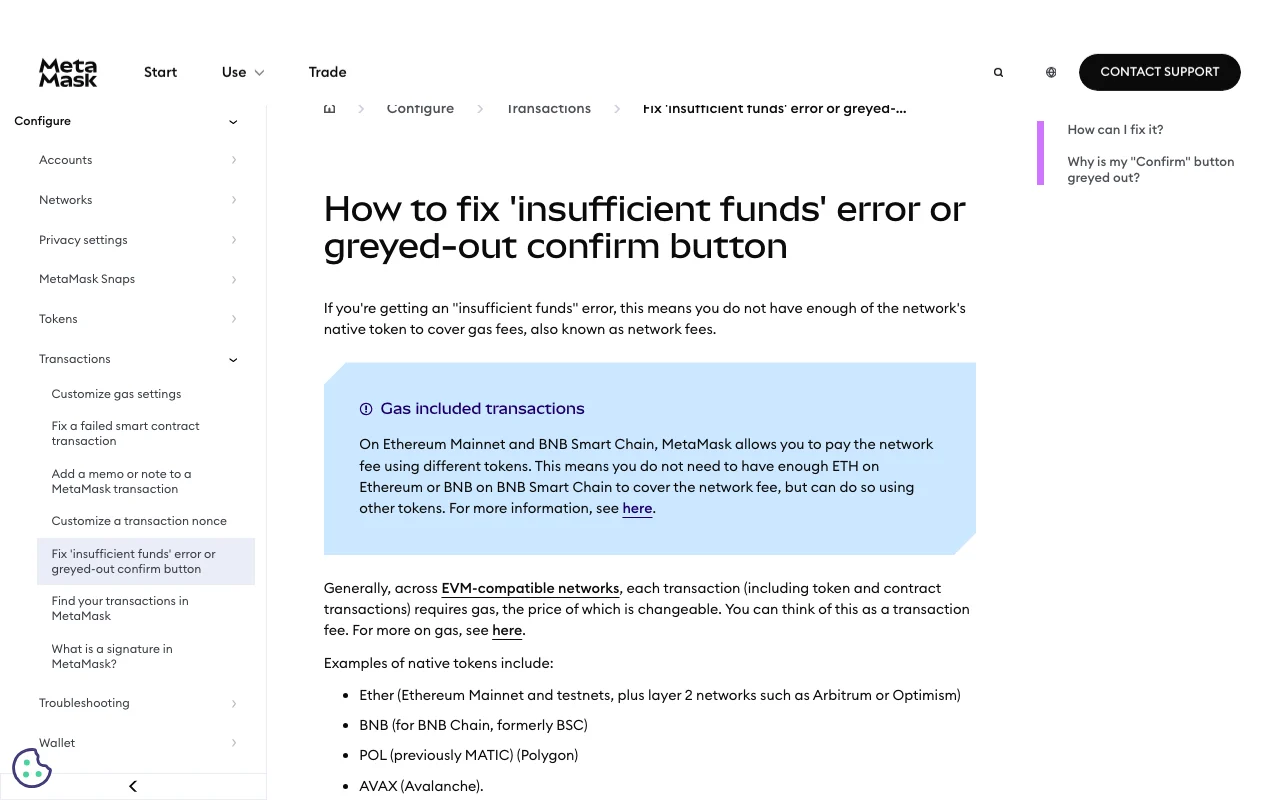 USDT in MetaMask but insufficient funds: check gas before sending again