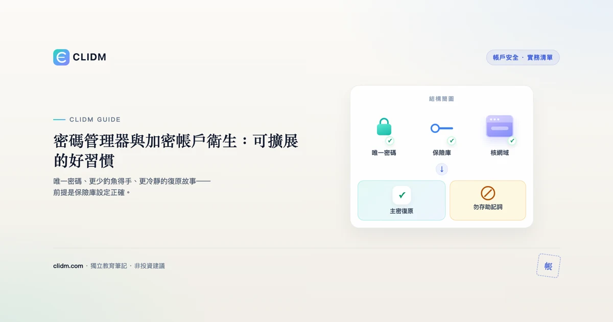 密碼管理器與加密帳戶衛生：可擴展的好習慣