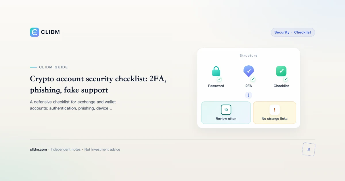 Crypto account security checklist: 2FA, phishing, fake support