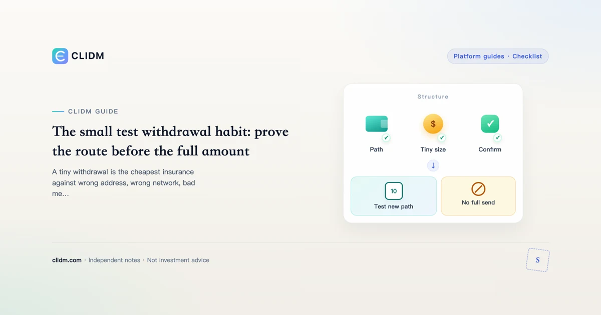 The small test withdrawal habit: prove the route before the full amount